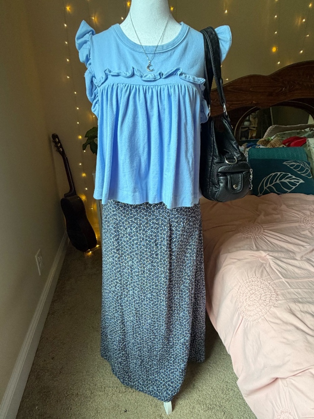 Anthropologie Maeve Light Blue Ruffle Babydoll Top.